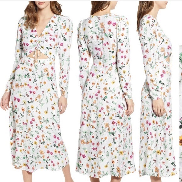 AFRM White Floral Long Sleeve Midi Dress sz XS - Picture 3 of 16